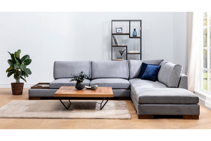 Tulima Sofa med Sjeselong m Krakk Høyre - Mørkegrå/Natur - Møbler - Sofaer - Hjørnesofa