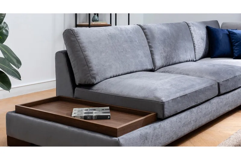 Tulima Sofa med Sjeselong m Krakk Høyre - Mørkegrå/Natur - Møbler - Sofaer - Hjørnesofa