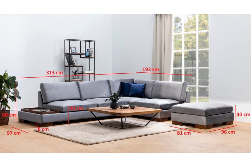 Tulima Sofa med Sjeselong m Krakk Høyre - Mørkegrå/Natur - Møbler - Sofaer - Hjørnesofa