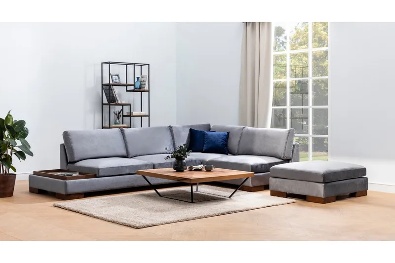 Tulima Sofa med Sjeselong m Krakk Høyre - Mørkegrå/Natur - Møbler - Sofaer - Hjørnesofa