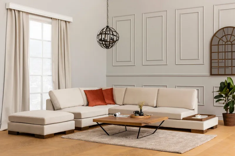 Tulima Sofa med Sjeselong m Krakk Venstre - Beige/Natur - Møbler - Sofaer - Hjørnesofa
