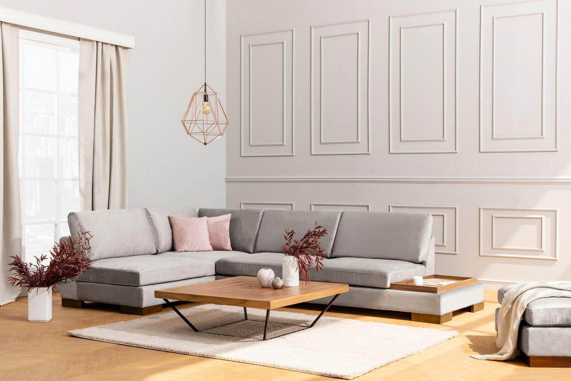 Tulima Sofa med Sjeselong m Krakk Venstre - Lysegrå/Natur - Møbler - Sofaer - Hjørnesofa