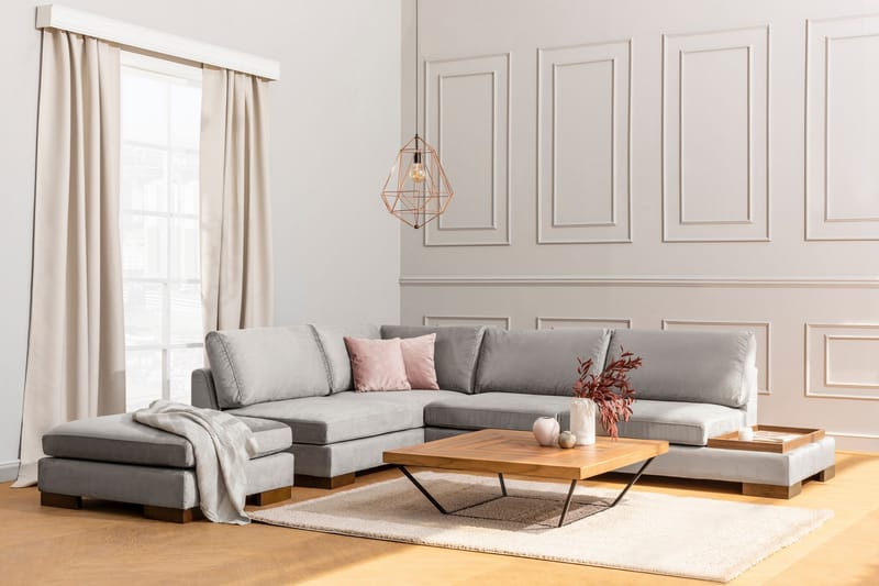 Tulima Sofa med Sjeselong m Krakk Venstre - Lysegrå/Natur - Møbler - Sofaer - Hjørnesofa