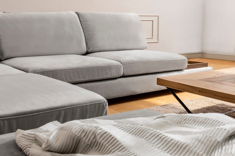 Tulima Sofa med Sjeselong m Krakk Venstre - Lysegrå/Natur - Møbler - Sofaer - Hjørnesofa