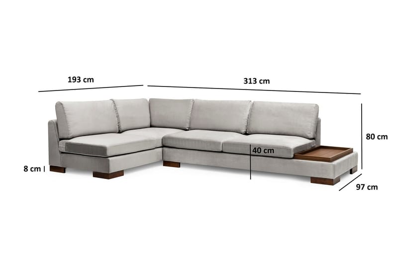 Tulima Sofa med Sjeselong m Krakk Venstre - Lysegrå/Natur - Møbler - Sofaer - Hjørnesofa