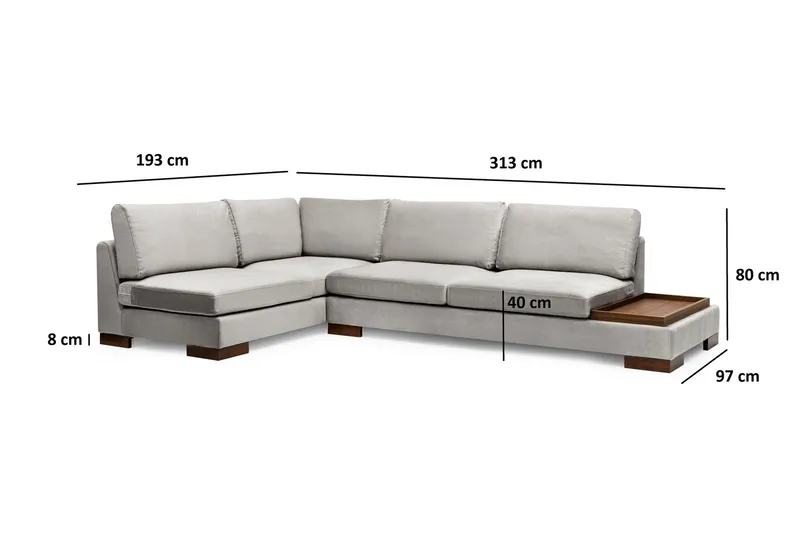 Tulima Sofa med Sjeselong m Krakk Venstre - Lysegrå/Natur - Møbler - Sofaer - Hjørnesofa