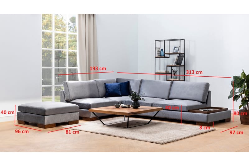 Tulima Sofa med Sjeselong m Krakk Venstre - Mørkegrå/Natur - Møbler - Sofaer - Hjørnesofa