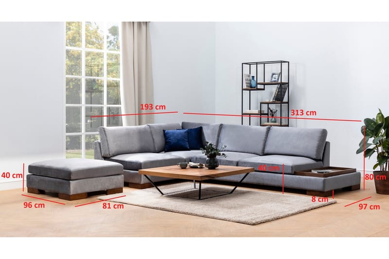 Tulima Sofa med Sjeselong m Krakk Venstre - Mørkegrå/Natur - Møbler - Sofaer - Hjørnesofa