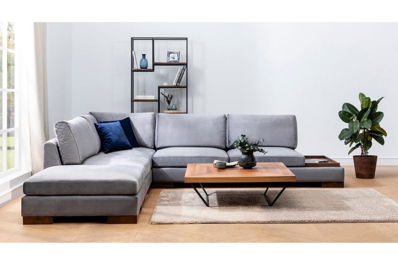 Tulima Sofa med Sjeselong m Krakk Venstre - Mørkegrå/Natur - Møbler - Sofaer - Hjørnesofa