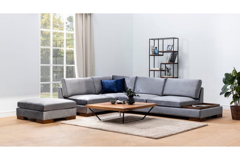 Tulima Sofa med Sjeselong m Krakk Venstre - Mørkegrå/Natur - Møbler - Sofaer - Hjørnesofa