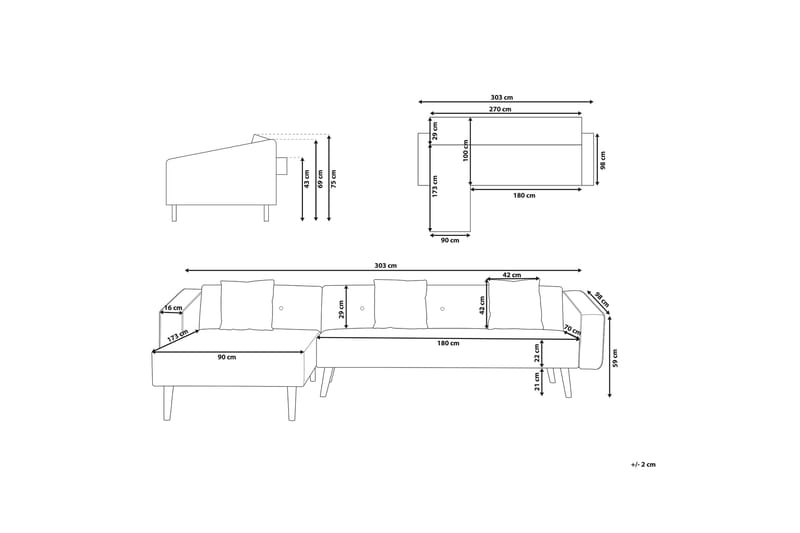 Vadso Hjørnesofa 303 cm - Grønn - Hjørnesofa