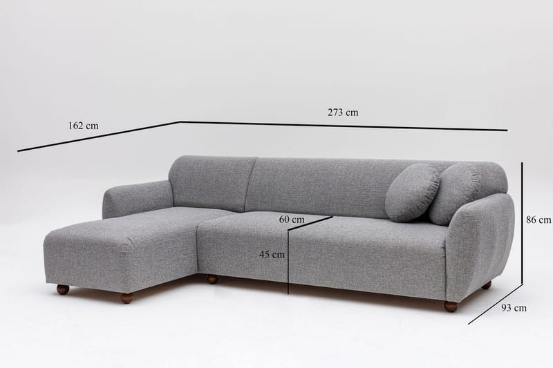 Whitecliffs Divansofa 3-seters - Grå - Møbler - Sofaer - Hjørnesofa