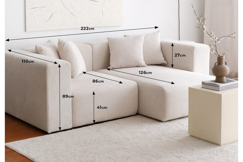 Yolo Hjørnesofa 2-seter - Hvit - Møbler - Sofaer - Hjørnesofa - Hjørnesofa med divan