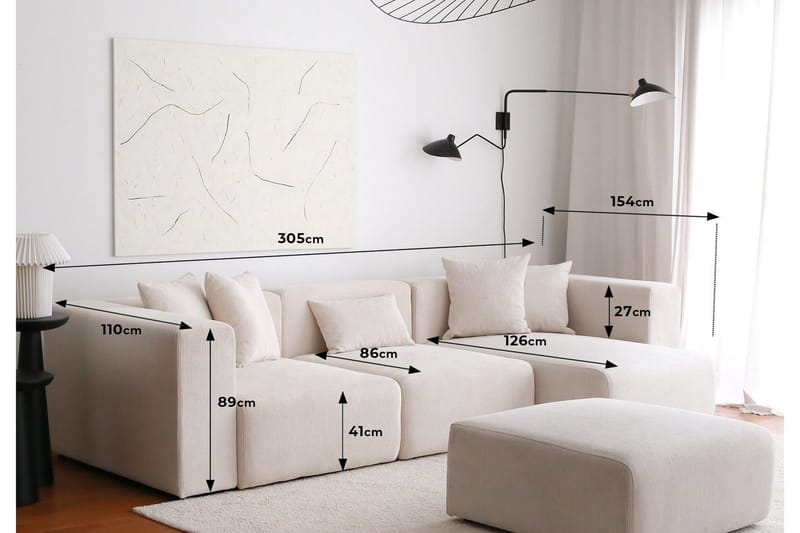 Yolo Hjørnesofa 4-seter - Hvit - Møbler - Sofaer - Hjørnesofa - Hjørnesofa med divan