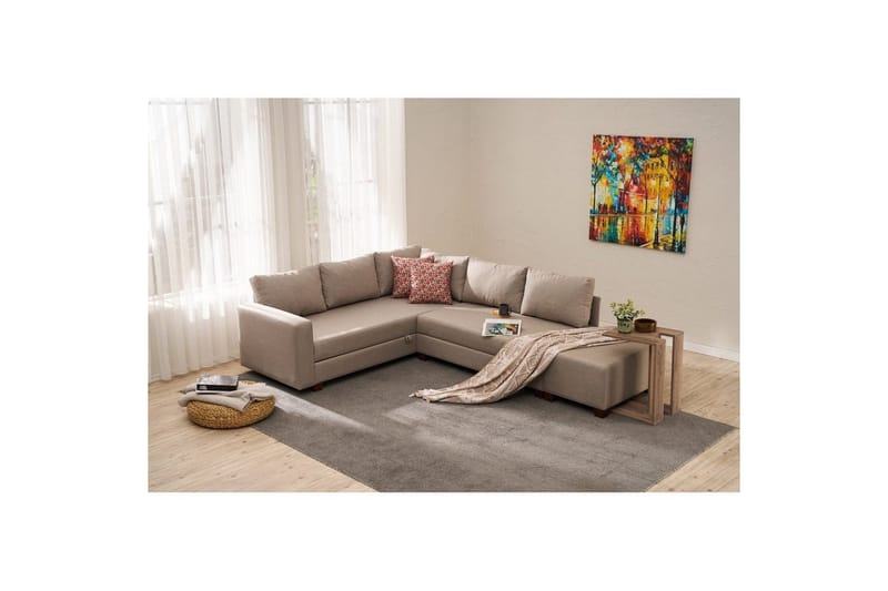 Hjørnesovesofa Iroulport Høyre Beige - Beige - Møbler - Sofaer - Sovesofaer