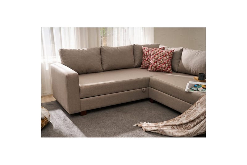 Hjørnesovesofa Iroulport Høyre Beige - Beige - Møbler - Sofaer - Sovesofaer
