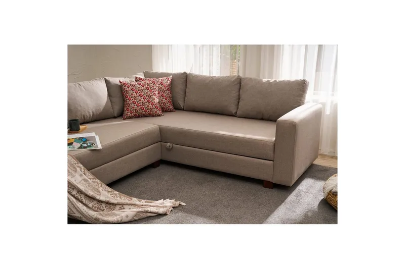 Hjørnesovesofa Iroulport Venstre Beige - Beige - Møbler - Sofaer - Sovesofaer