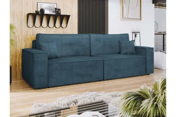 Hobson 3-seter Sovesofa 245 cm med Oppbevaring i Manchesterstoff - Blå - Møbler - Sofaer - Sofa 3 seter