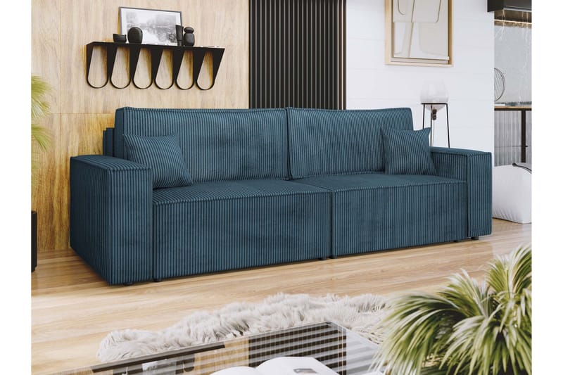 Hobson 3-seter Sovesofa 245 cm med Oppbevaring i Manchesterstoff - Blå - Møbler - Sofaer - Sofa 3 seter