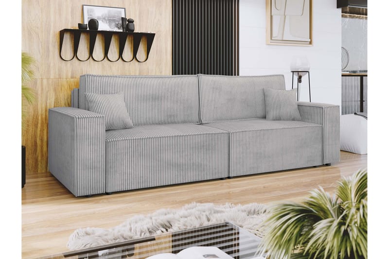 Hobson 3-seter Sovesofa 245 cm med Oppbevaring i Manchesterstoff - Grå - Møbler - Sofaer - Sofa 3 seter
