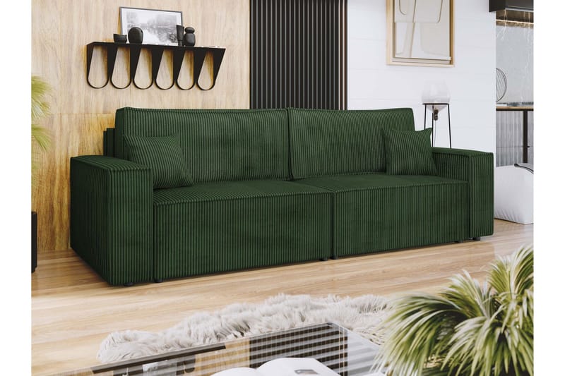 Hobson 3-seter Sovesofa 245 cm med Oppbevaring i Manchesterstoff - Grønn - Møbler - Sofaer - Sofa 3 seter
