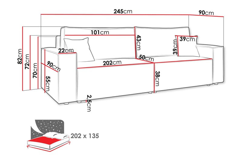Hobson Sofa 3-seter - Grå - Møbler - Sofaer - Sofa 3 seter