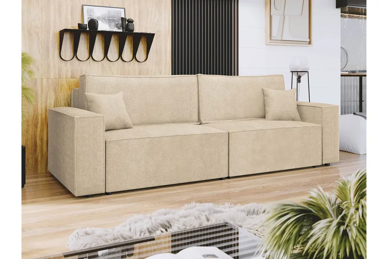 Hobson Sovesofa 3-seter i Plysj - Beige - Møbler - Sofaer - Sovesofaer
