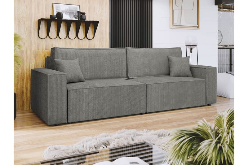 Hobson Sovesofa 3-seter i Plysj - Grå - Møbler - Sofaer - Sovesofaer