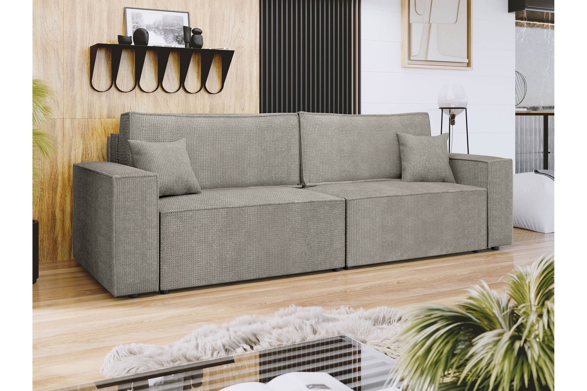 Hobson Sovesofa 3-seter i Plysj - Grå - Møbler - Sofaer - Sovesofaer