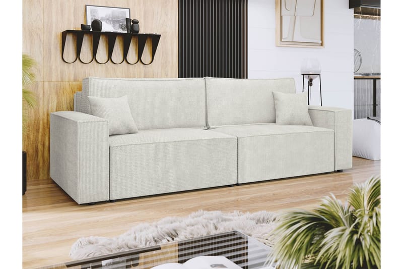 Hobson Sovesofa 3-seter i Plysj - Hvit - Møbler - Sofaer - Sovesofaer