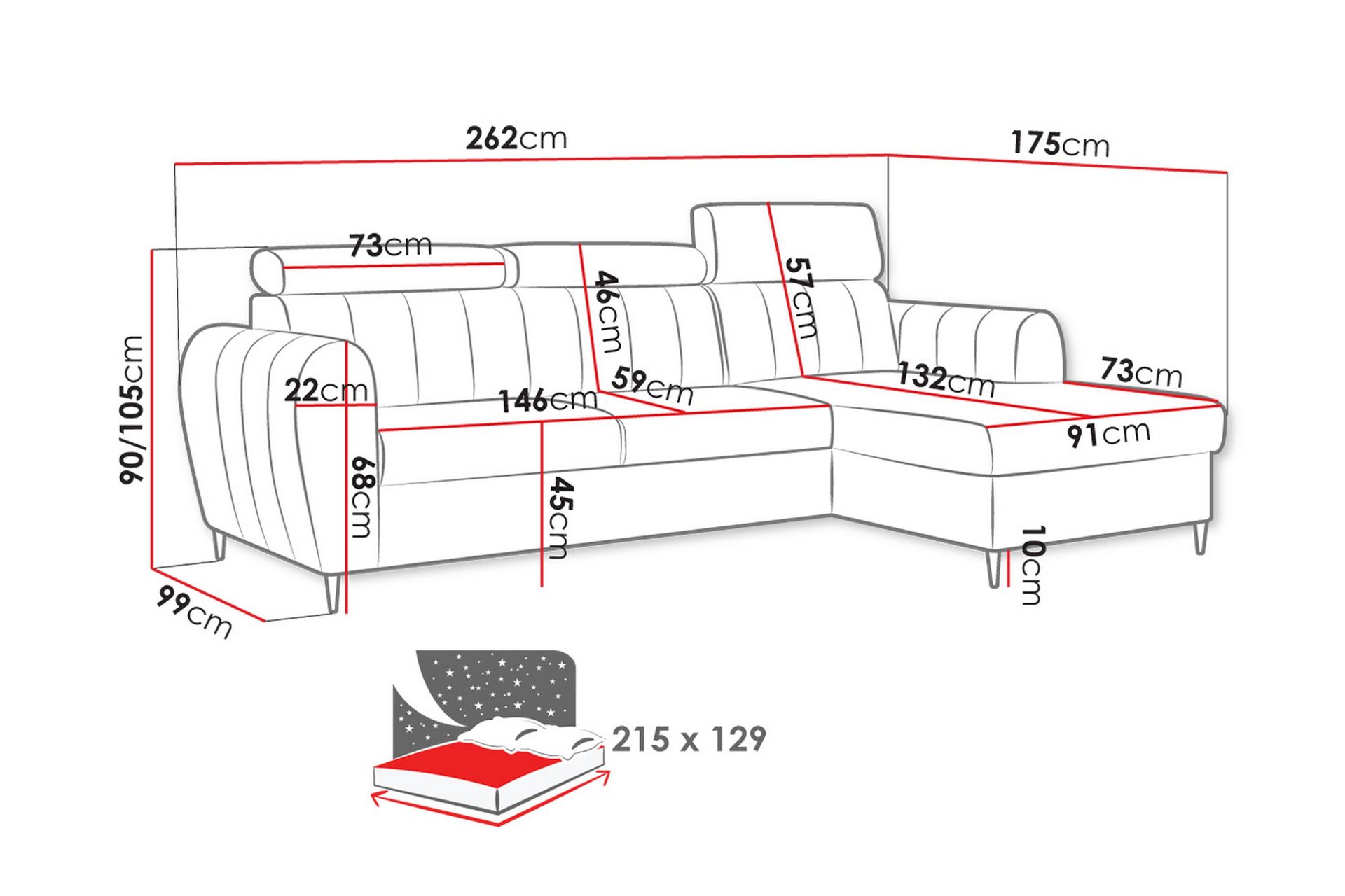 Hoffman Sofa med Sjeselong 3-seter - Oransje - Møbler - Sofaer - Sofa med sjeselong