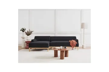 Hörnsoffa Beliani Sosjo Beige, ljust trä, Högervänd Black||Light colored wood Left-faced - Møbler - Sofaer - Sofa med sjeselong