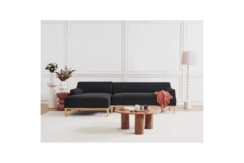 Hörnsoffa Beliani Sosjo Beige, ljust trä, Högervänd Black||Light colored wood Left-faced - Møbler - Sofaer - Sofa med sjeselong