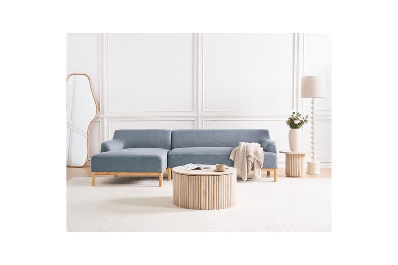 Hörnsoffa Beliani Sosjo Beige, ljust trä, Högervänd blue||Light colored wood Left-faced - Møbler - Sofaer - Sofa med sjeselong