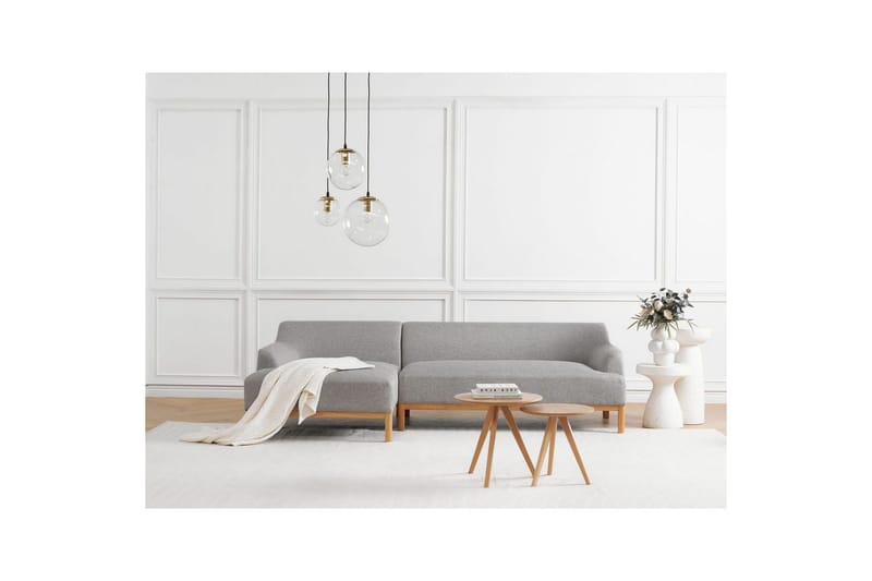 Hörnsoffa Beliani Sosjo Beige, ljust trä, Högervänd Grey||Light colored wood Left-faced - Møbler - Sofaer - Sofa med sjeselong