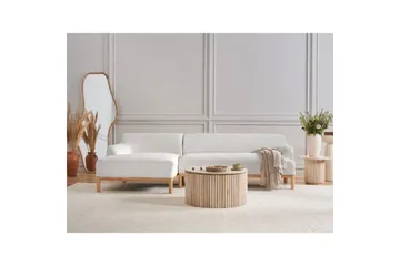 Hörnsoffa Beliani Sosjo Beige, ljust trä, Högervänd White||Light colored wood Left-faced - Møbler - Sofaer - Sofa med sjeselong