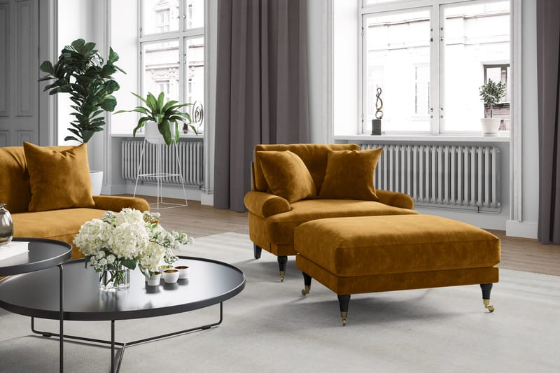 Andrew Fløyelssofa 2-seter - Amber/Krom - Howard sofa - Fløyel sofaer - 2 seter sofa