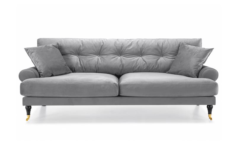 Andrew Fløyelssofa 3-seter - Sølvgrå/Messing - Howard sofa - Fløyel sofaer - Sofa 3 seter