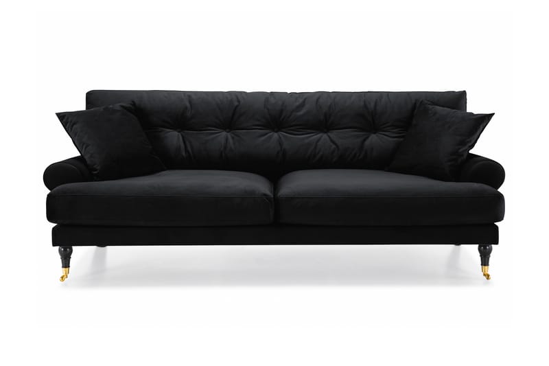 Andrew Fløyelssofa 3-seter - Svart/Messing - Howard sofa - Fløyel sofaer - Sofa 3 seter