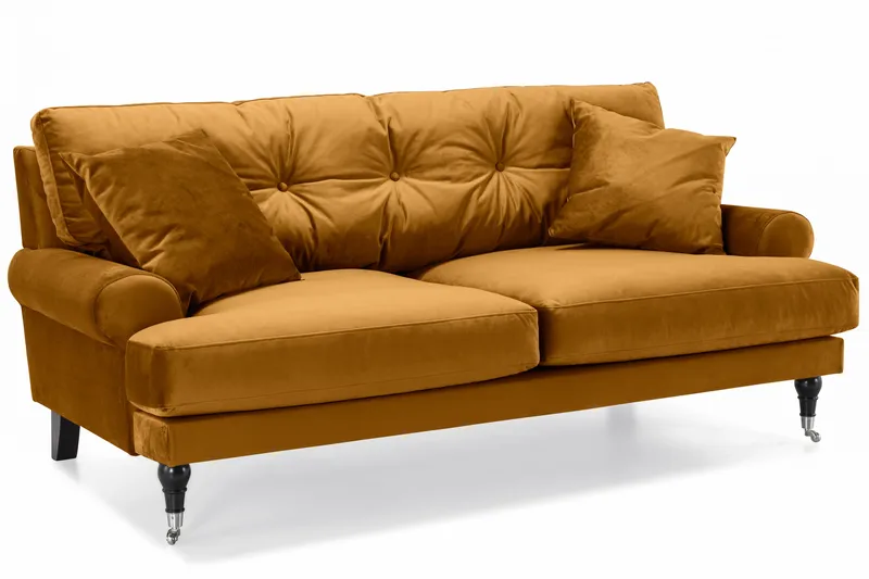 Andrew Sofagruppe 3-seter + 2-seter Sofa + Lenestol + Fotskammel i Fløyel - Mørk gul - Møbler - Sofaer - 2 seter sofa