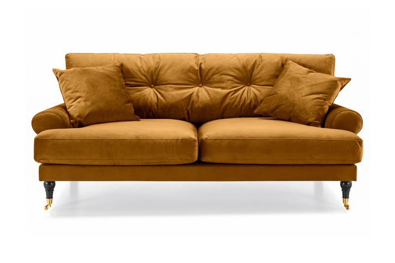 Andrew Sofagruppe 3-seter + 2-seter Sofa + Lenestol + Fotskammel i Fløyel - Mørk gul - Møbler - Sofaer - 2 seter sofa