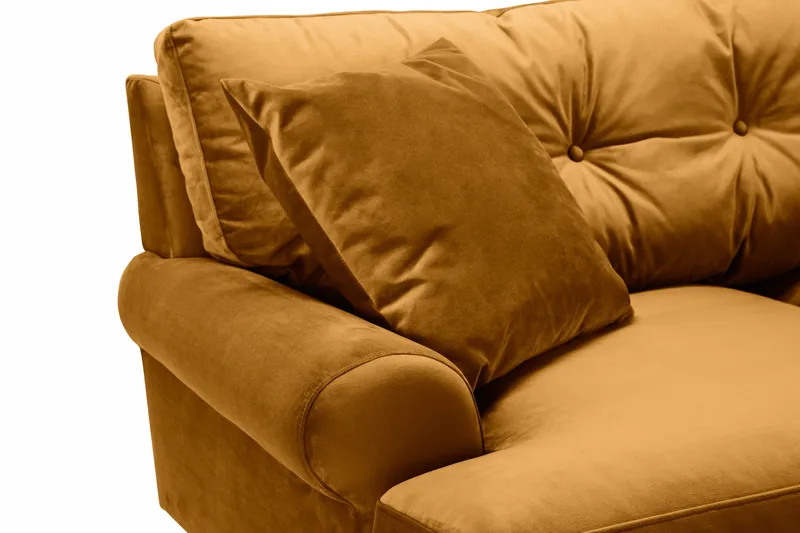 Andrew Sofagruppe 3-seter + 2-seter Sofa + Lenestol + Fotskammel i Fløyel - Mørk gul - Møbler - Sofaer - 2 seter sofa