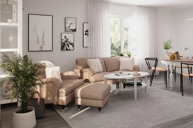 Howard Classic 2-seters Svunget Stoffsofa - Mørk beige - Møbler - Sofaer - Howard sofa