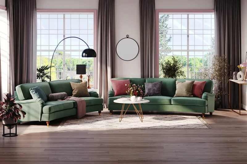 Howard Lyx 3-seters Svunget Fløyelssofa - Mørk grønn - Møbler - Sofaer - Howard sofa