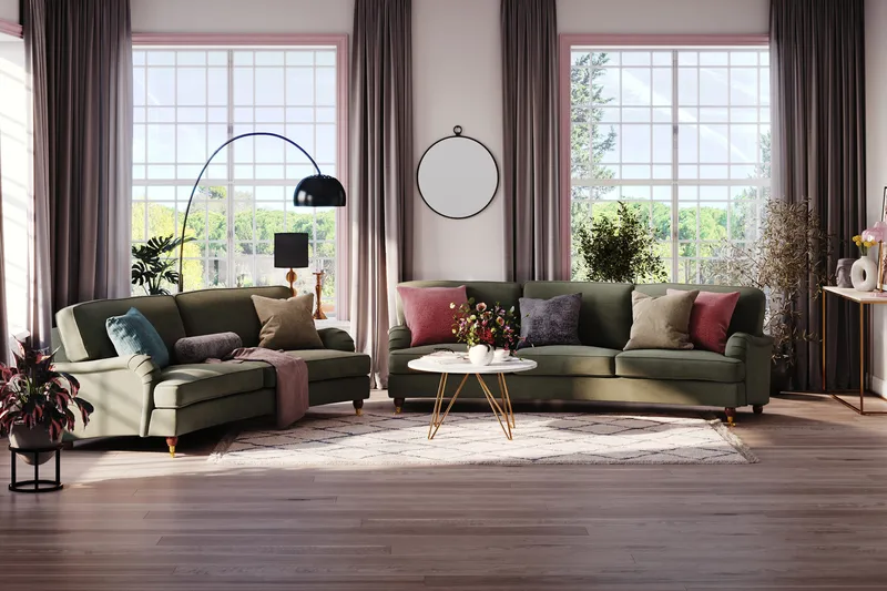 Howard Lyx 3-seters Svunget Manchestersofa - Mørk grønn - Møbler - Sofaer - Howard sofa