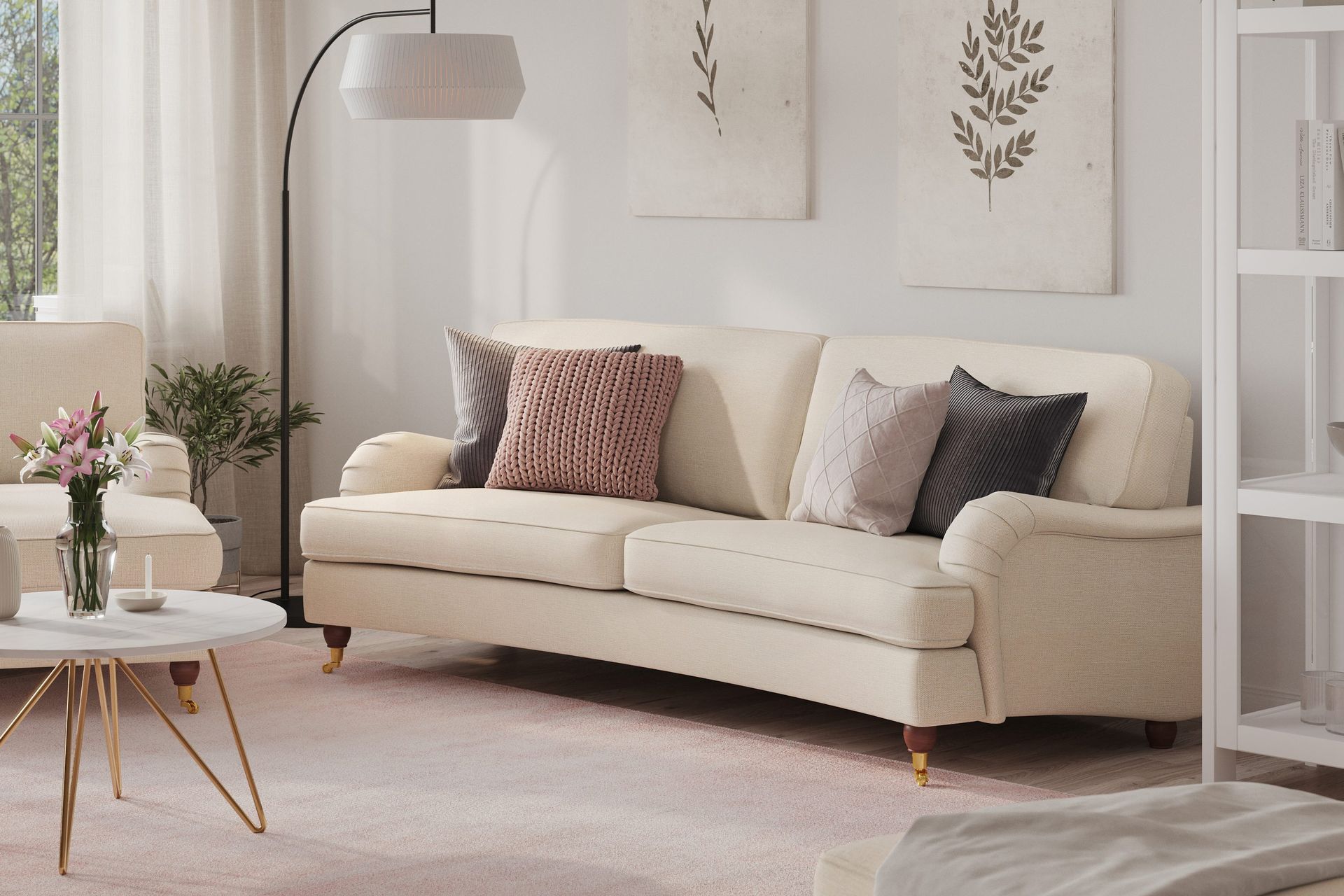 Howard Lyx 3-seters Svunget Stoffsofa - Beige