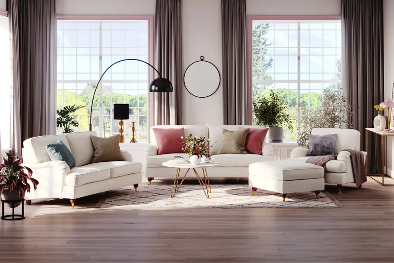 Howard Lyx 4-seters Fløyelssofa - Kremhvit - Møbler - Sofaer - Howard sofa