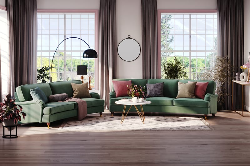 Howard Lyx 4-seters Svunget Fløyelssofa - Mørk grønn - Møbler - Sofaer - Howard sofa