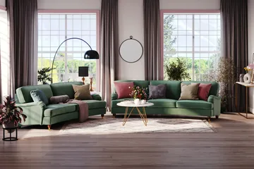 Howard Lyx 4-seters Svunget Fløyelssofa - Mørk grønn - Møbler - Sofaer - Howard sofa