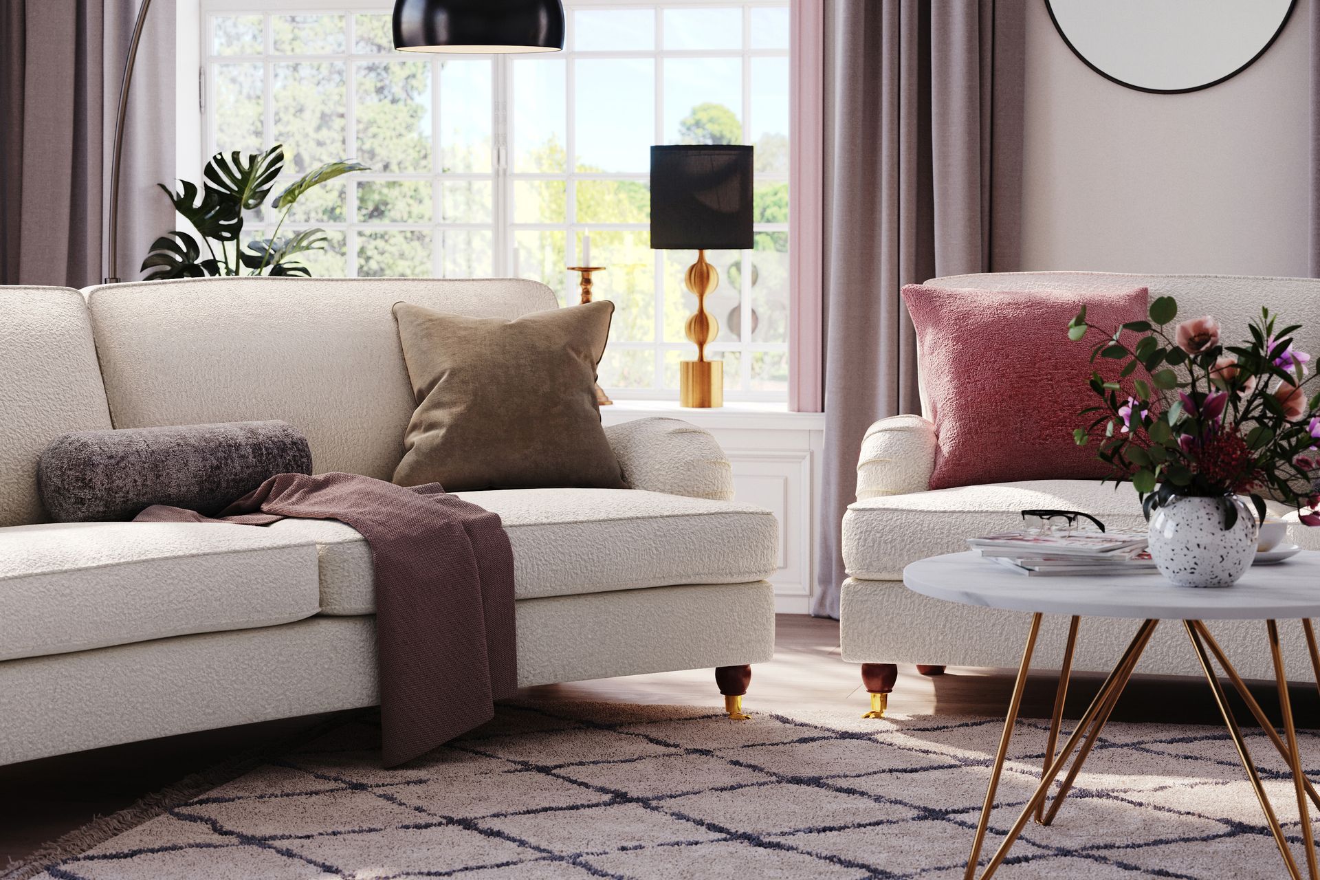 Howard Lyx 4-seters Svunget Sofa i Bouclé - Hvit - Møbler - Sofaer - Howard sofa